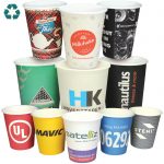 paper cups with logo designs from many companies sold by ide reklame
